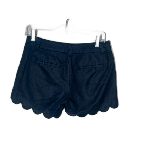 J Crew Black Linen Scalloped Shorts Size O EUC Beach Preppy Cruise Bootie - Picture 2 of 7